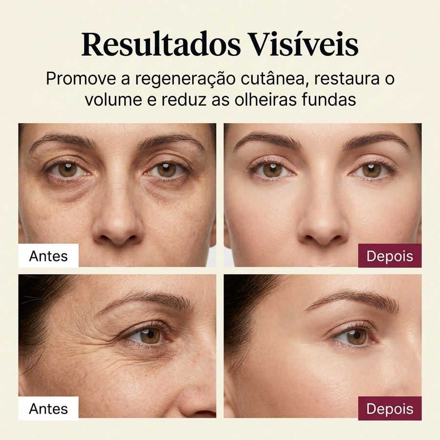 Resultados visiveis nas olheiras e rugas